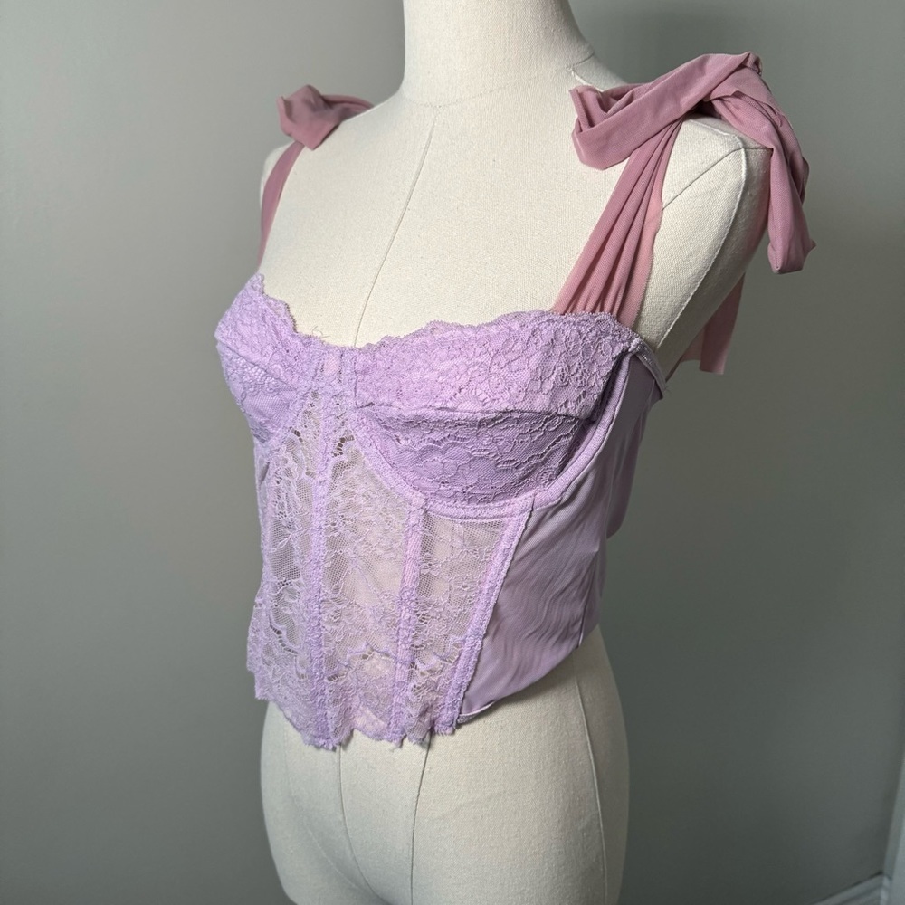 NEW Lilac and pink tulle  tie shoulder bustier pastel Fairycore L - Picture 3 of 7